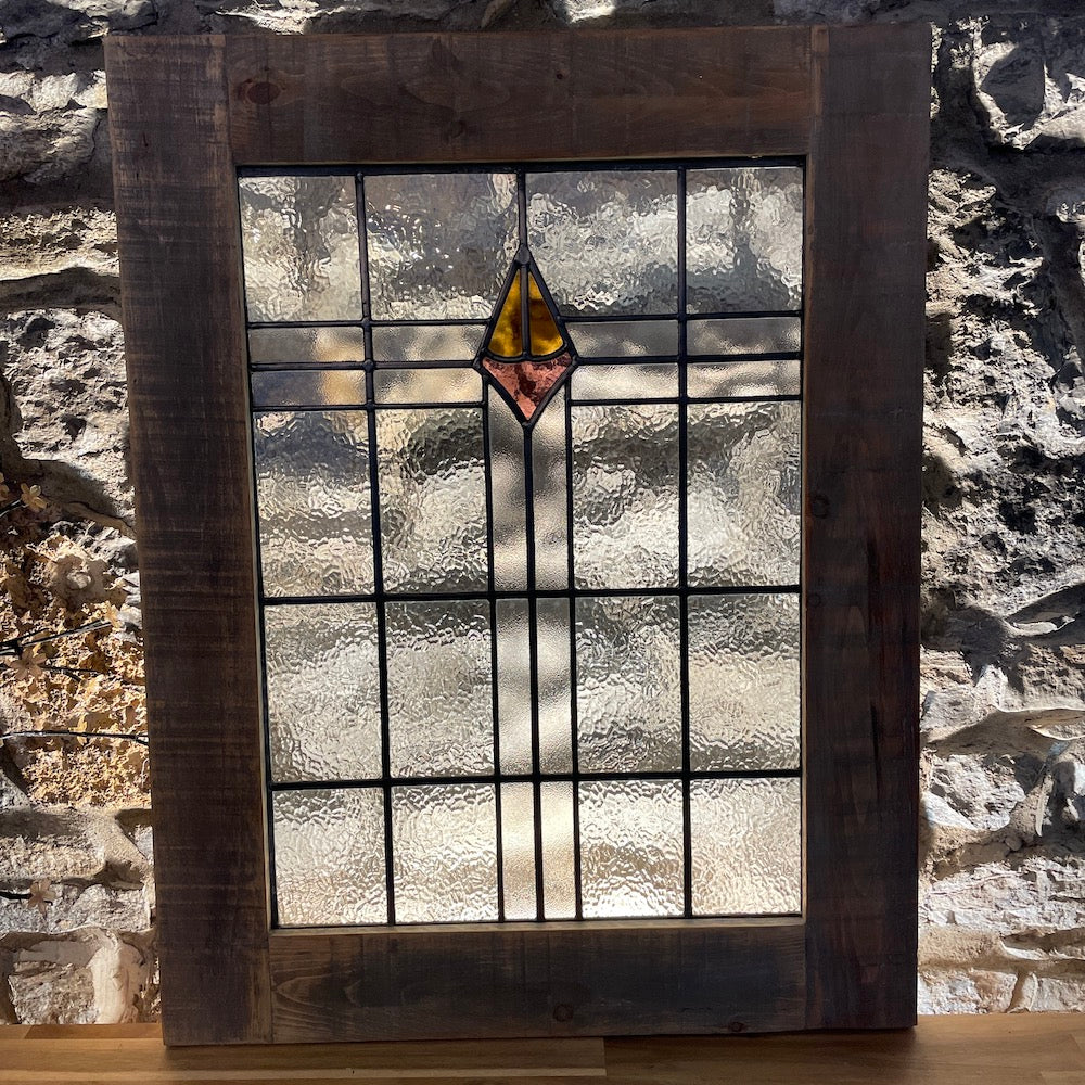 Antique Stained Glass Panel - Manchester, England 1921 - Amber & Red | The Stained Glass Workshop