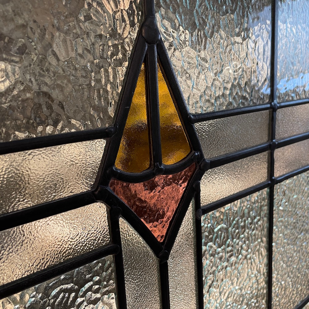 Antique Stained Glass Panel - Manchester, England 1932 - Amber & Red.