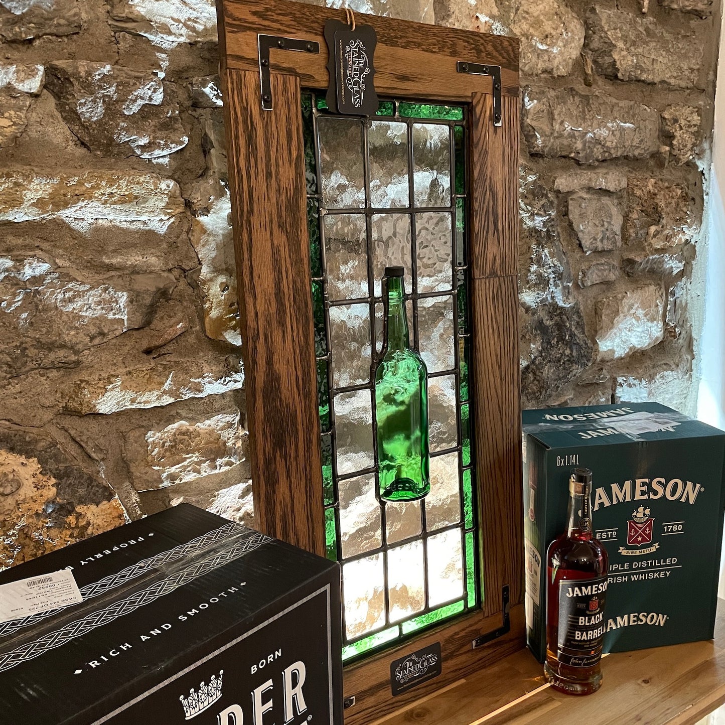Half Bottle Stained Glass Panel - Whiskey, Wine, Beer of Your Choice.